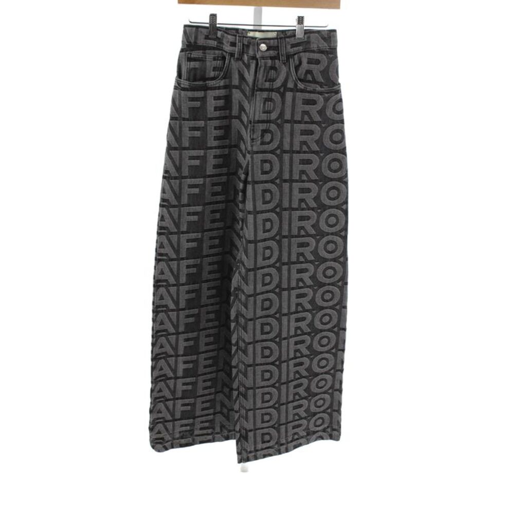Fendi Womens Gray Logo Wide-Leg Jeans High Rise Button Cotton Size 36 - Picture 1 of 10